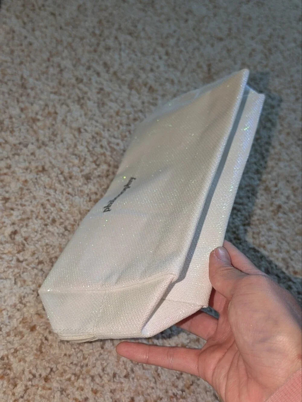 NEW small white iridescent shimmer Philosophy cosmetic bag